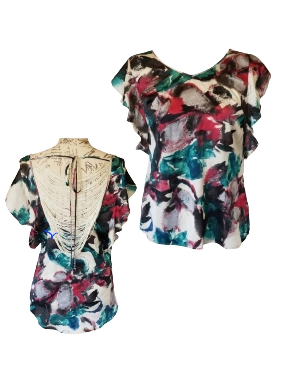 Vintage Rare Silky Back-Tassle Blouse